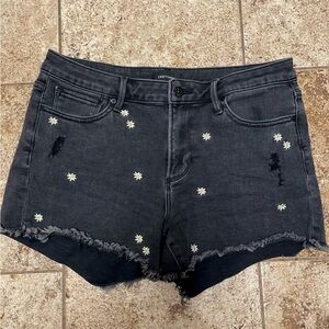 Driftwood Connie black denim shorts flower embroidered 29
